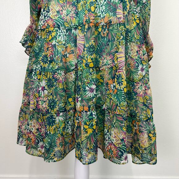 Kotidiano Floral Salma Dress Sheer Made in Spain Small Puff Sleeves Ruffle Boho - Picture 6 of 13